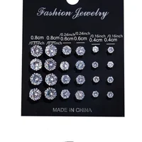 12 paires de boucles d'oreilles en Zircon à Six griffes, ensemble de boucles d'oreilles géométriques en cristal brillant blanc pour femmes et hommes, accessoires de bijoux 2