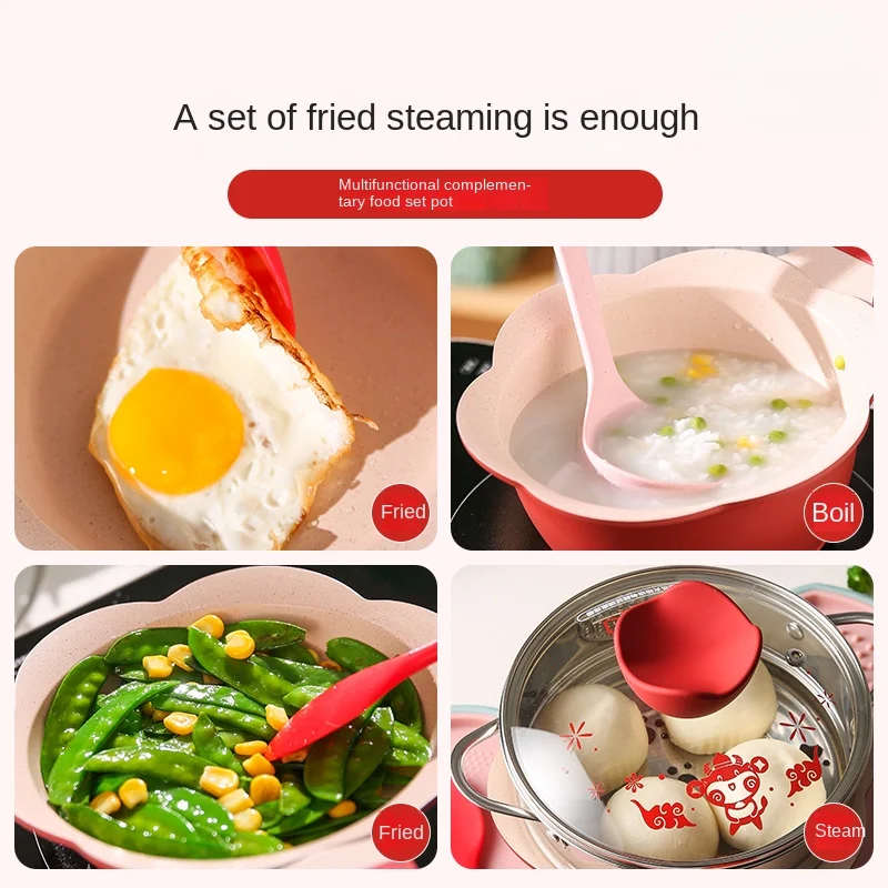 Cartoon Petal Baby Supplementary Food Pot Medical Stone Fish Cake Pots Multi Functional Cooking Integrated Baby Non Stick Pans 4