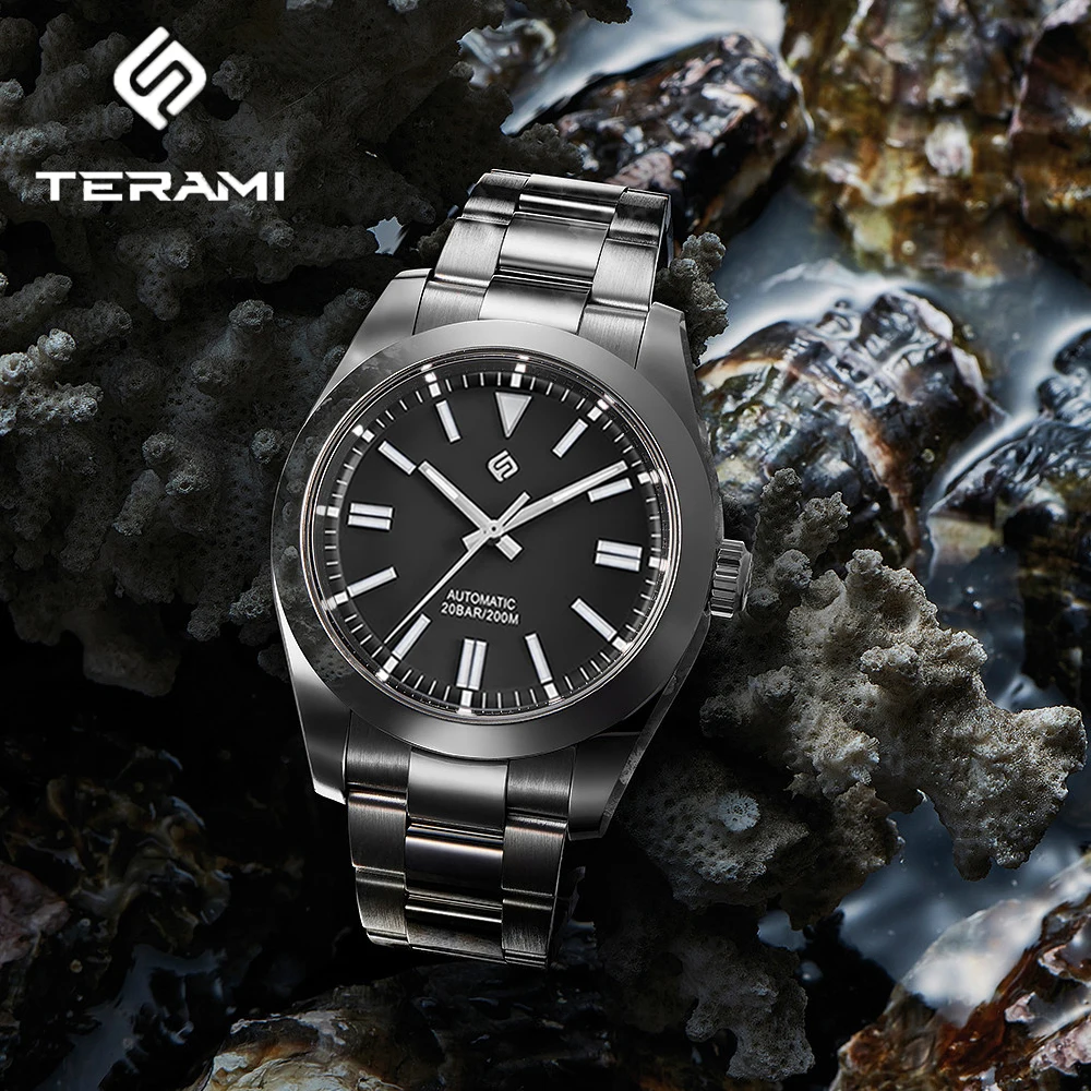 

2023 New TERAMI 38MM Men Automatic Mechanical Watch For Men NH35 Vintage Explore Series 200M Waterproof Sapphire HD Green Lume