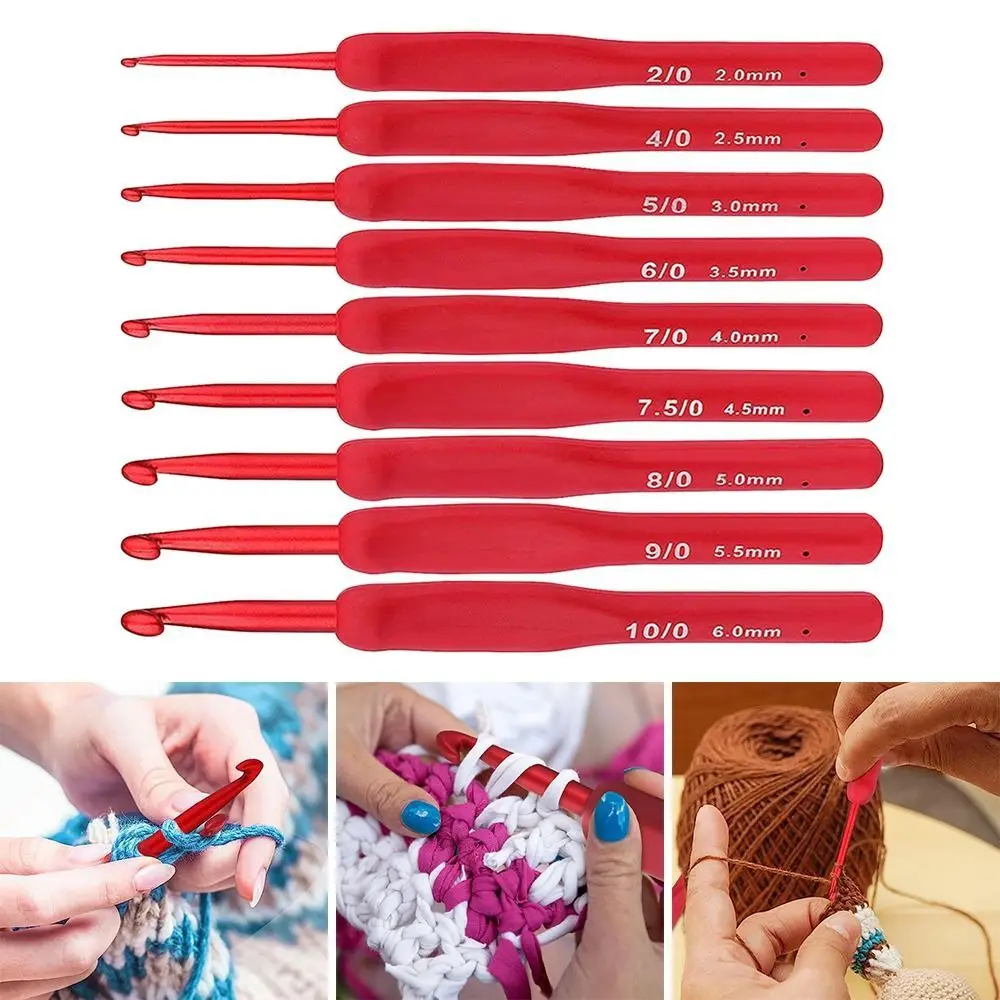 Red Aluminum Crochet Hooks with Silicone Handles for Knitting