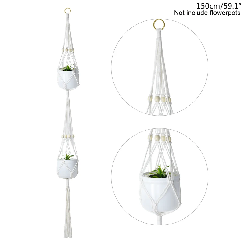 1Pcs Handmade Flower/Pot Hanging Baskets Macrame Plant Hanger Flowerpot Holder Net For Wall Decoration Countyard Garden Supplies 