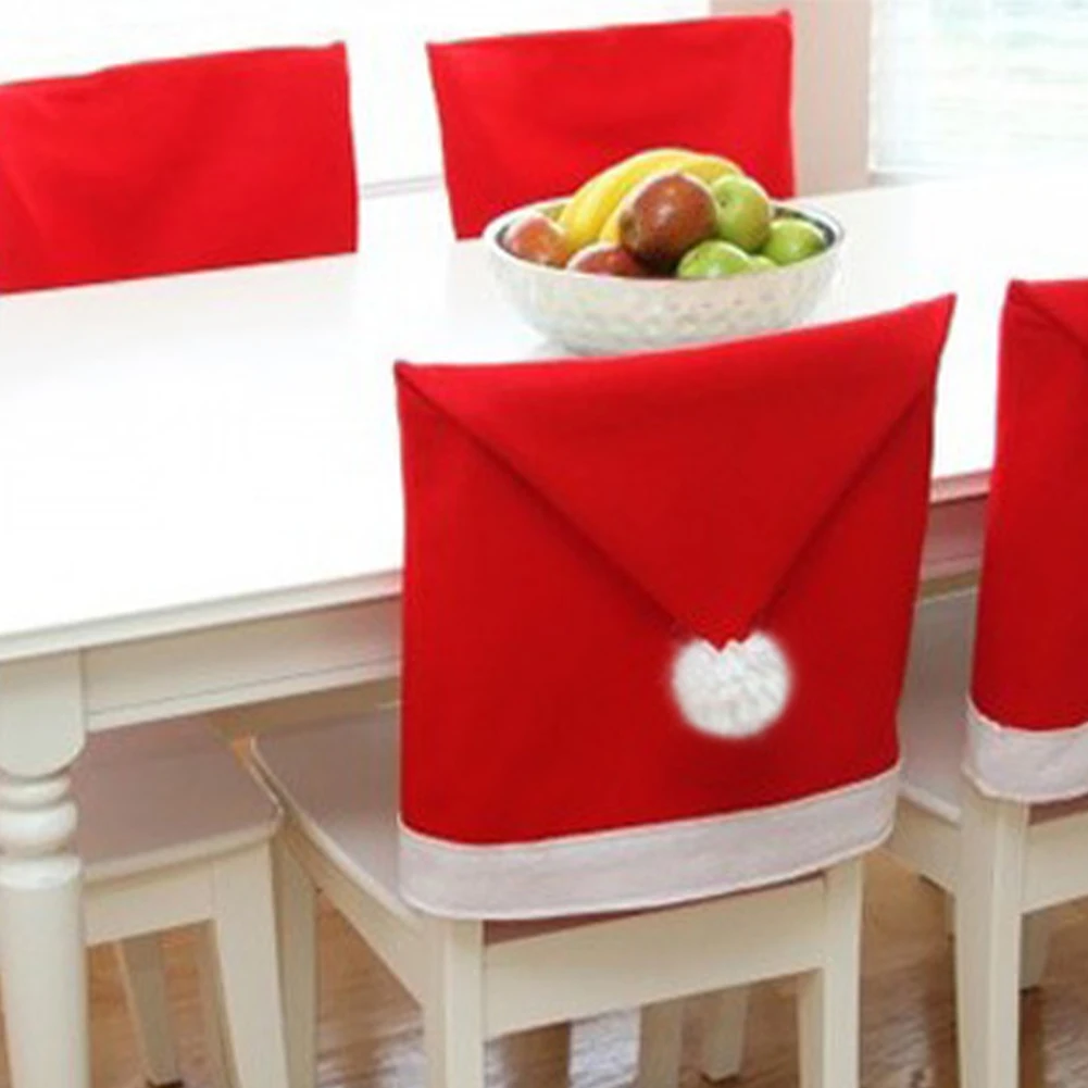 1-10PCS Christmas Chair Cover Red Non-woven Chair Cover Christmas Table Decoration Dining Party Supplies