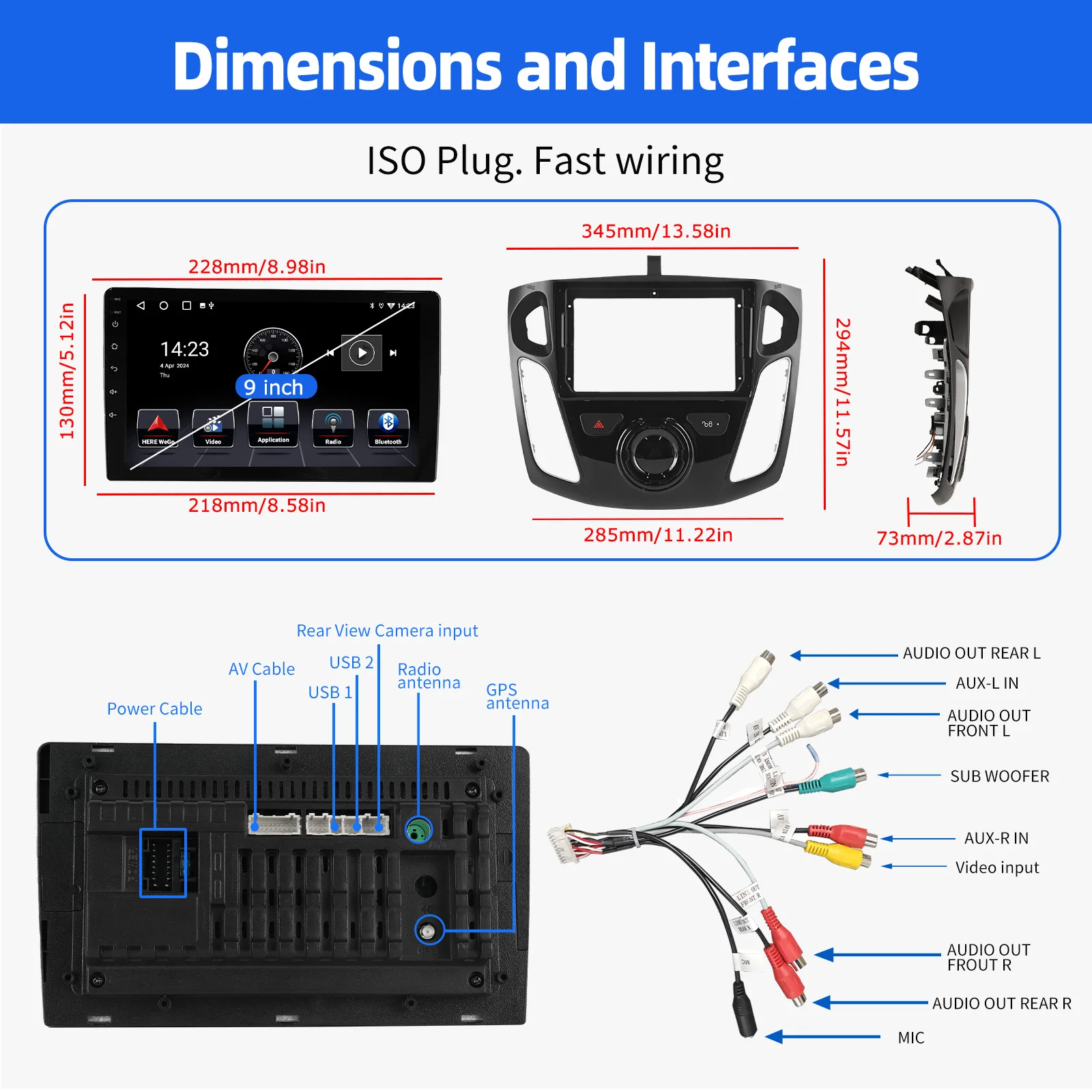 ESSGOO Android 15 Autoradio 9" GPS Navi für Ford Focus MK3 2011-2018 - CarPlay Android Auto Multimedia Player FM Bluetooth WiFi RDS Lenkradfernbedienung Mirror Link IPS Touchscreen Head Unit – Detail 19