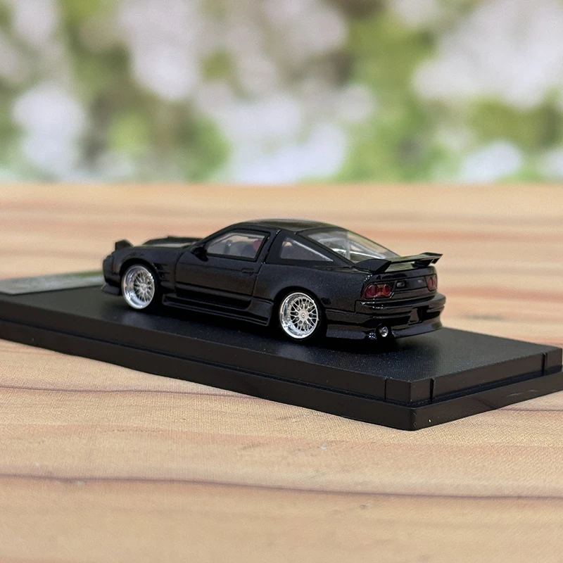 마이크로 터보 MT 180SX TPYE X 메탈 블랙 1/64 합금 자동차 모델, 가역 라이트 베어링 휠