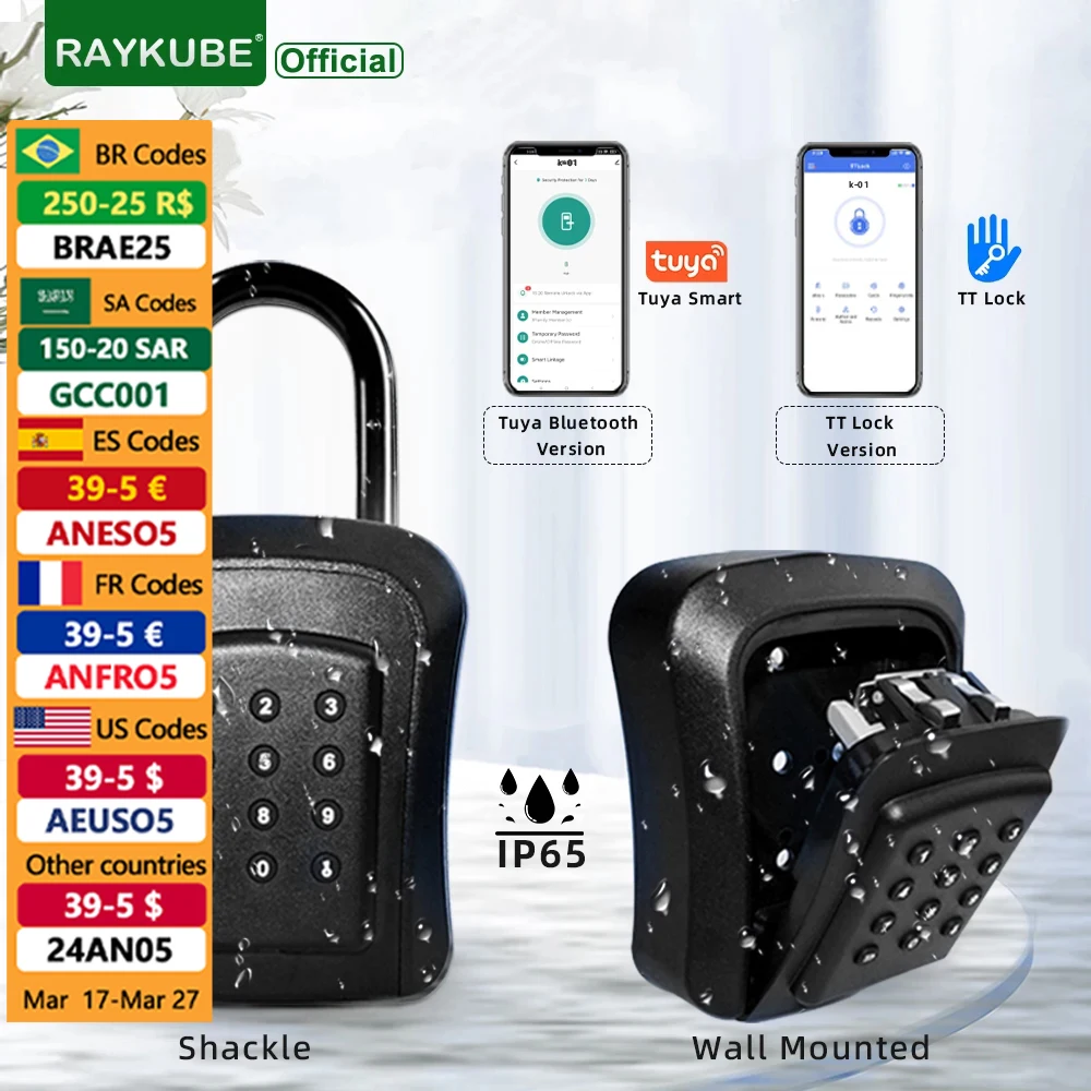 Raykube Ip65 Impermeabile In Metallo Smart Montaggio A Parete Serratura A Chiave Serratura Di Sicurezza Con Tuya/ Tt Lock App/Sblocco Password Per Cas