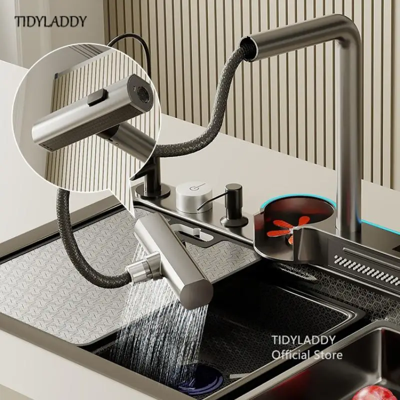 New Pull Out Waterfall Kitchen Sink Water Tap Kitchen Sink Multifunction Waterfall Kitchen Faucets Novel Kitchen Accessorie 6