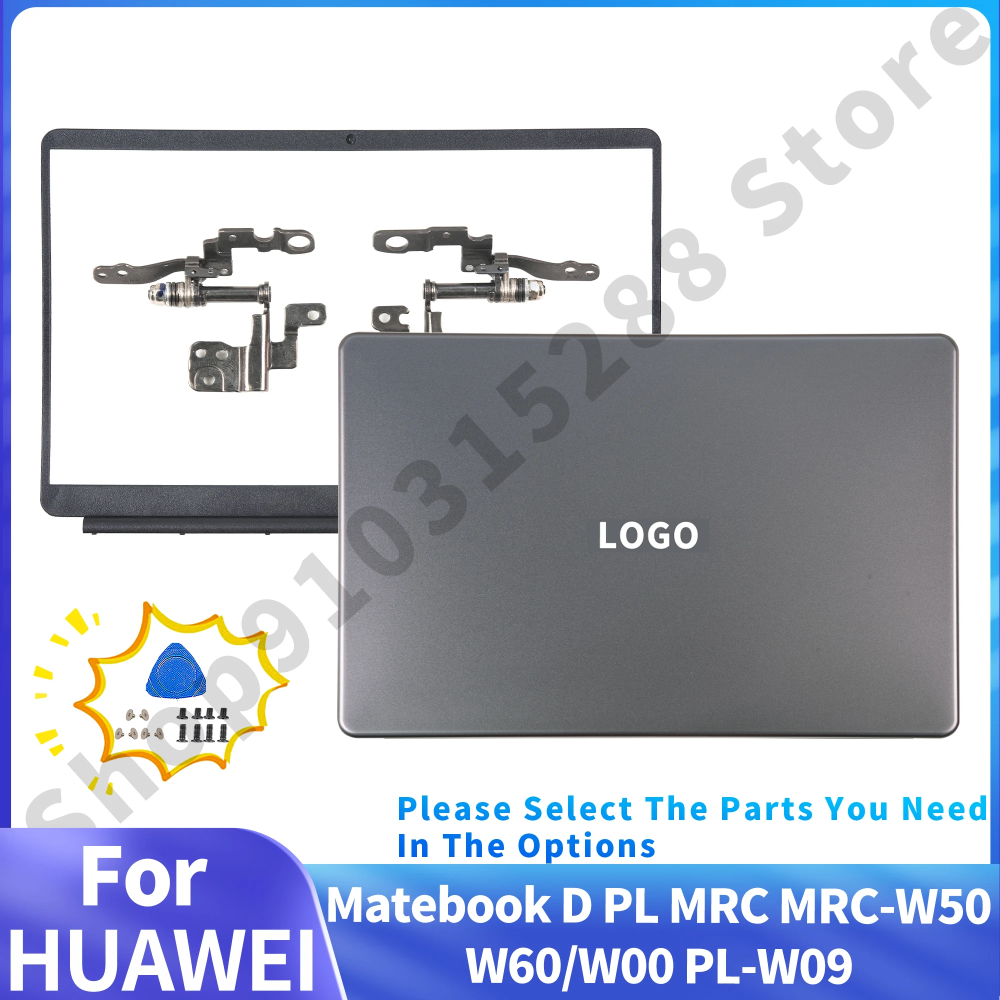 Cover Posteriore Lcd Grigia Per Huawei Matebook D Pl Mrc Mrc-W50/W60/W00 Pl-W09 Cerniere Con Cornice Anteriore Sostituzione Riparazione In Metallo