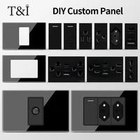 T&I 2x4 inch Tempered Glass Wall Plate – DIY Modular Design with NEMA 5-15R Duplex Outlet and US/EU/Italy/Chile Socket Modules 1