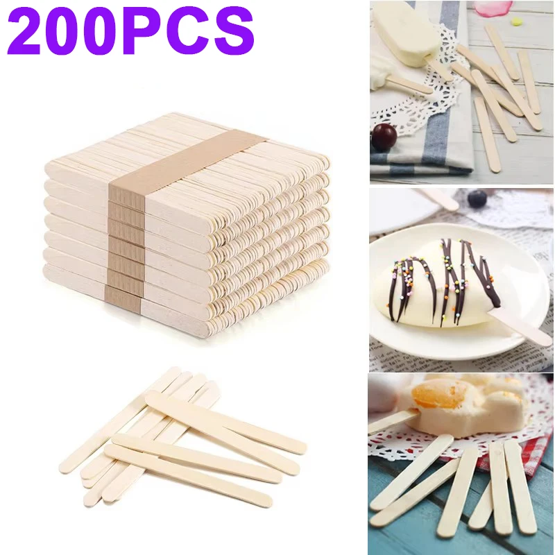 200/50pcs Natural Wooden Ice Cream Sticks Popsicle Stick Ice Cream Spoon Wood Art Cube Lollipop Cake Stick Tools