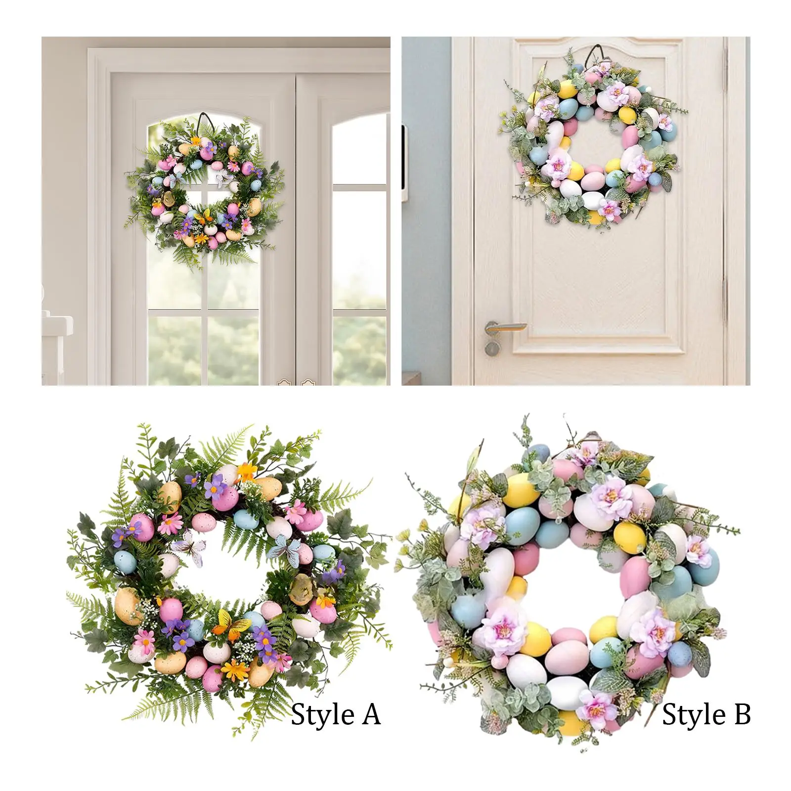 Easter Egg Wreath Artificial Easter Wreaths for Front Door Patio Porch Decor Style A