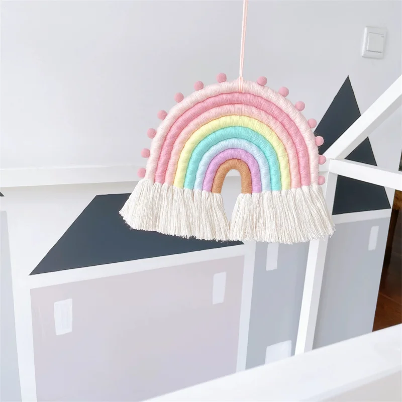 Ins Style Macrame Rainbow Wall Hanging Ornament Girl Bedroom Nordic Decoration Handmade Woven Baby Tent Rainbow Hanging Pendant 2