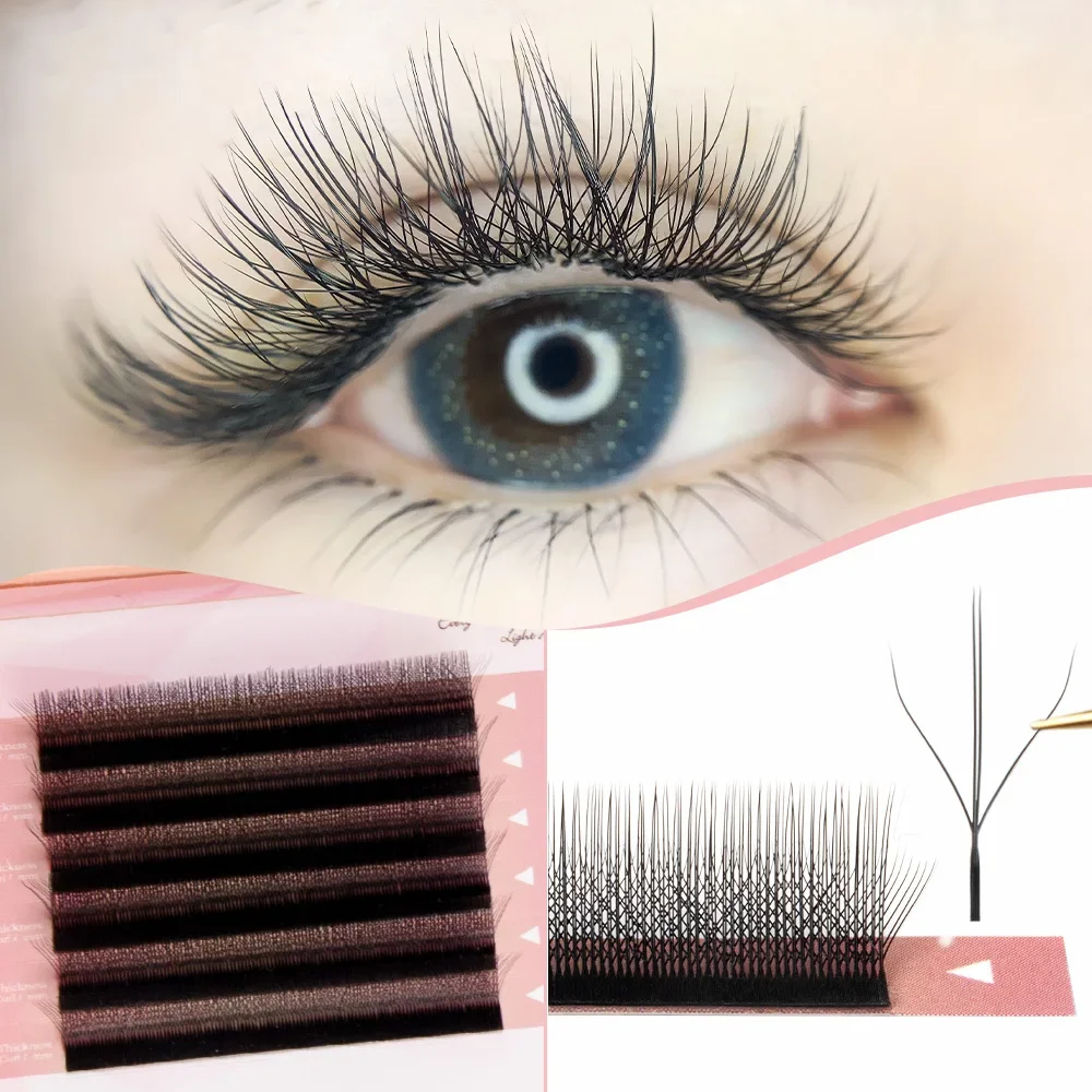 Two-Core 3D W Shape Eyelash Extension Premade Fairy Volume Fans Lashes Bloom Natural Soft False Eyelashes Individual Lashes 2d false eyelashes 0 10mm c d curl mink eyelash ​premade volume fans lashes natueal soft lashes individual lash extension