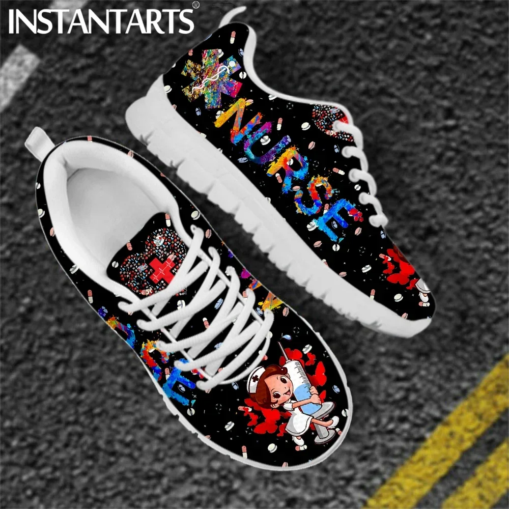 Cute Hospital Cartoon Nurse Girls Pattern Sneakers Shoes For Women Breathable Lace Up Flat Shoes Comfort Zapatillas