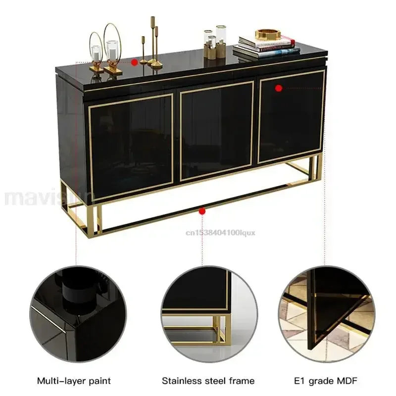Light Luxury Piano Paint Black Storage Cabinet For Restaurant Postmodern Hallway Furniture High-end Wooden Sideboard