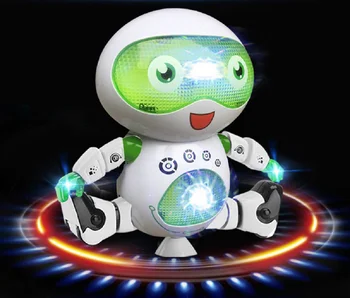 Divertente robot danzante 360 Spazio rotante lampeggiante Robot giocattolo interattivo Luce e musica Regali alimentati a batteria per il compleanno