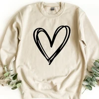 Sweat-shirt à manches longues et col ras du cou pour femme, motif cœur rouge, idéal pour la Saint-Valentin 2