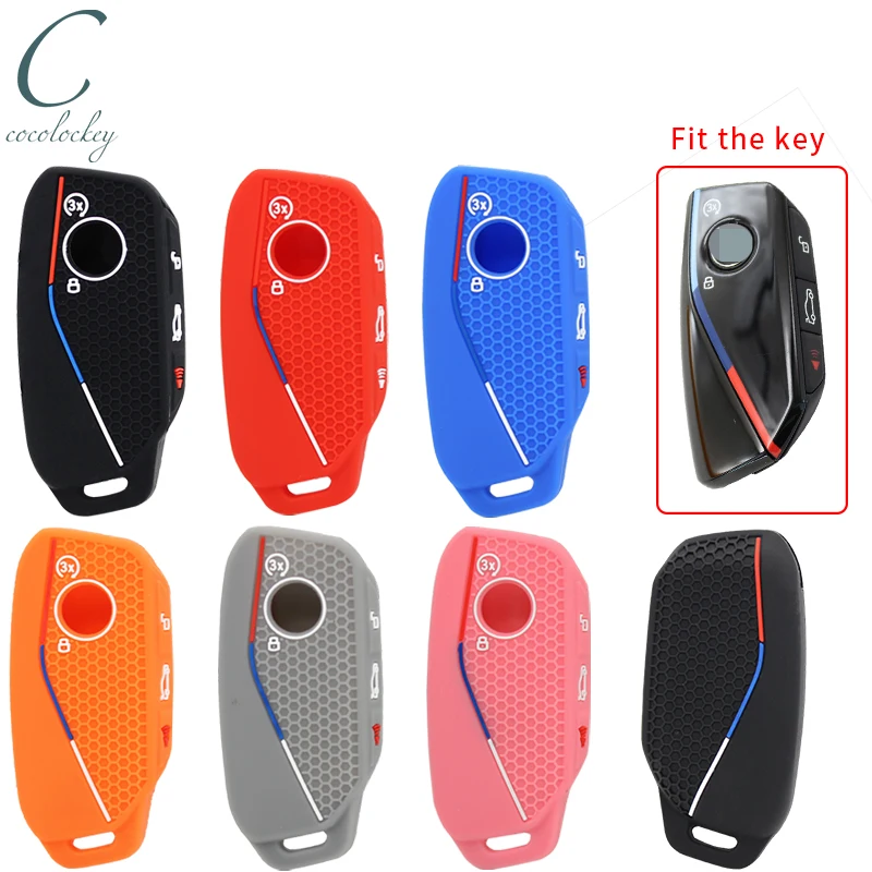 Silicone Car Key Case for BMW 3 5 7 X1 X3 X5 X7 IX Series-Smart Keyless Key Fob 4Buttons