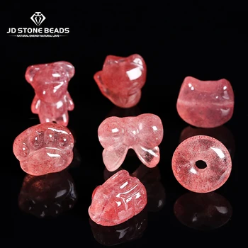 1 Pcs Natural Strawberry Quartz Carved Beads Peace Buckle Bowknot Pixiu Lucky Pendant For Jewlery Making Diy Necklace Bracelets 1