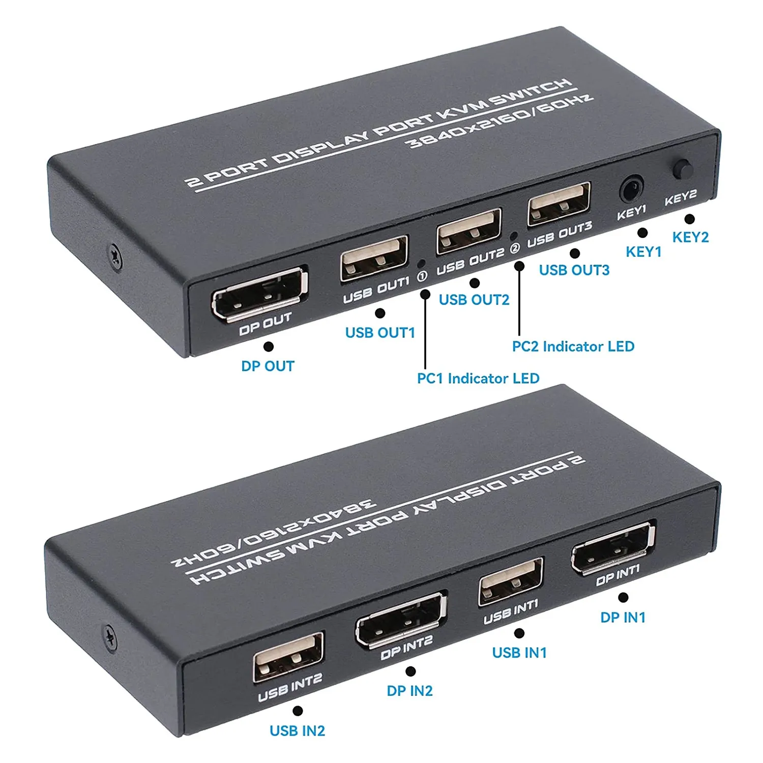 SCLS DisplayPort KVM 스위치, 2개의 컴퓨터 공유 키보드 마우스 프린터 및 Ultra HD 모니터용 4K@60Hz DP USB 스위처