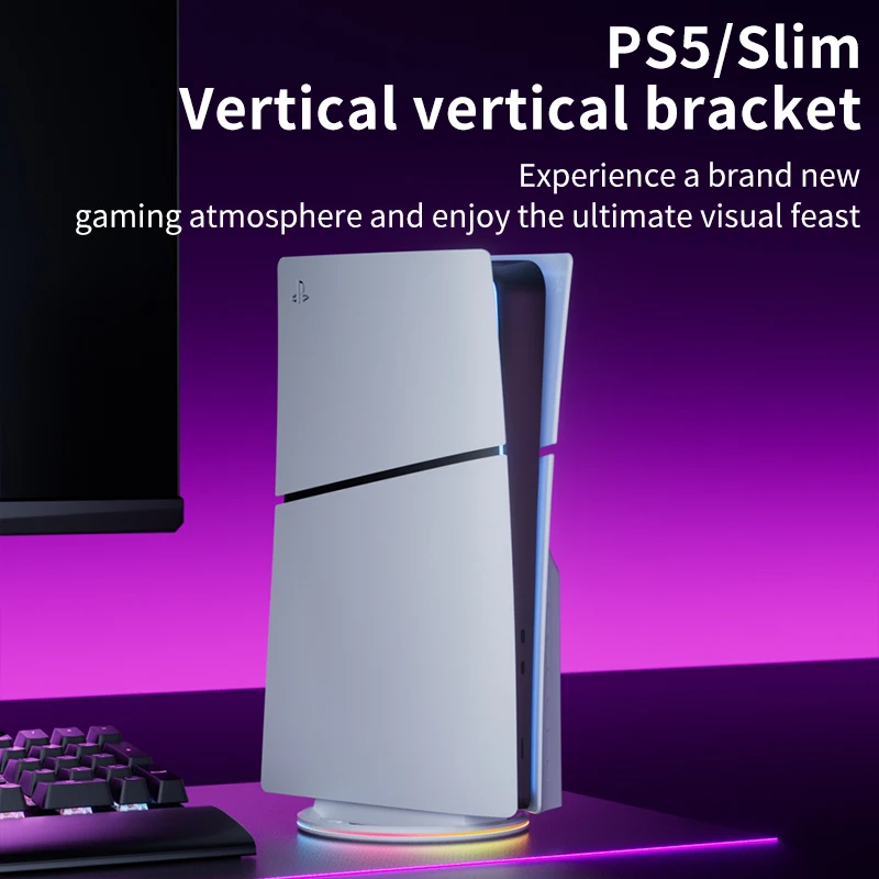 PS5 슬림/프로 게임 콘솔에 적합한 RGB 수직 스탠드 미끄럼 방지 안정적인 LED 냉각 베이스 스탠드 게임 액세서리