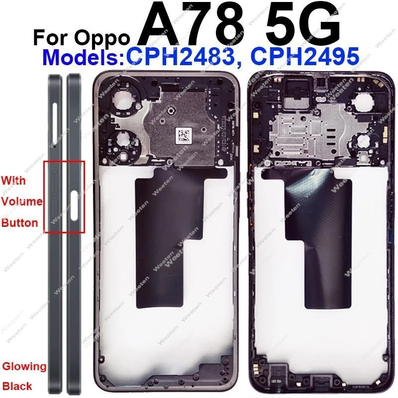 OPPO A78 A79 4G 5G 중간 프레임 하우징 커버 베젤(사이드 버튼 교체 부품 포함)