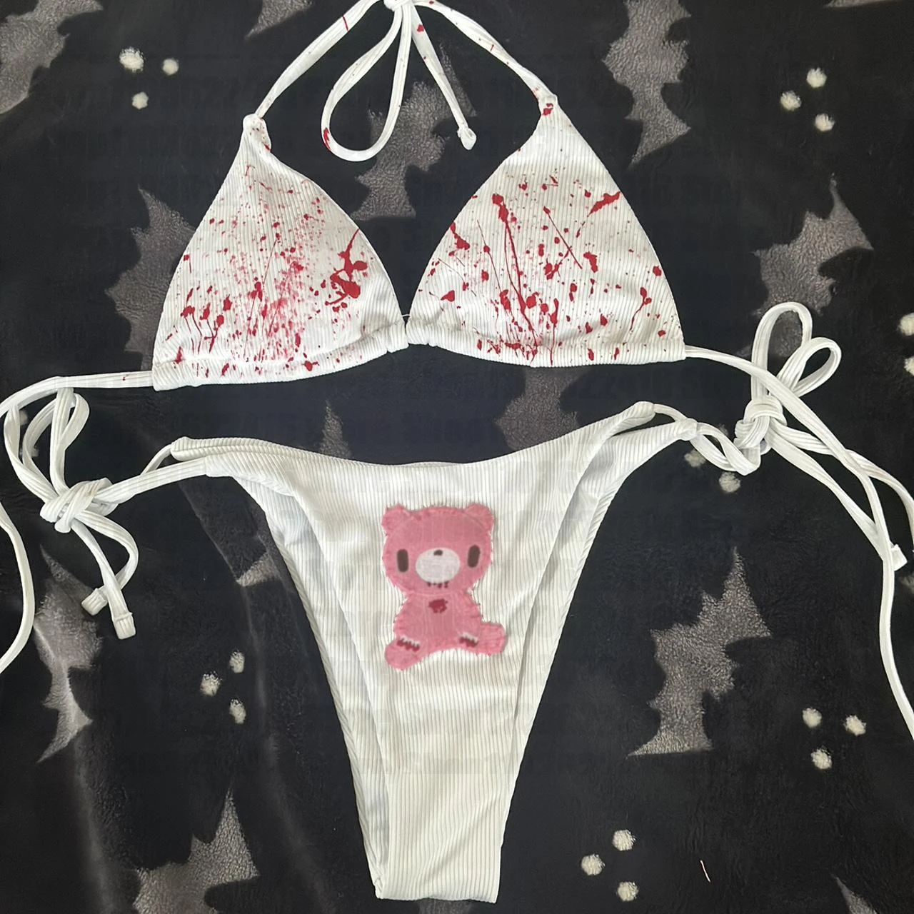 Y2k Women's Swimsuit 2024 Cute Bear Bikini Set Sexy Simple Halter Bikini Swimsuit High Waisted Lace Up Beach Bathing Suit Woman 1