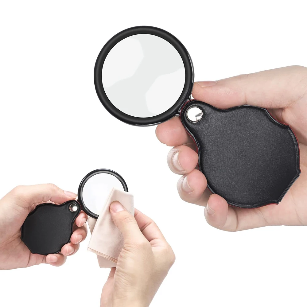 10X Small Magnifying Glass Mini Pocket Magnifier Folding Magnify Glasses  With Rotating Protective Holster For Seniors Reading