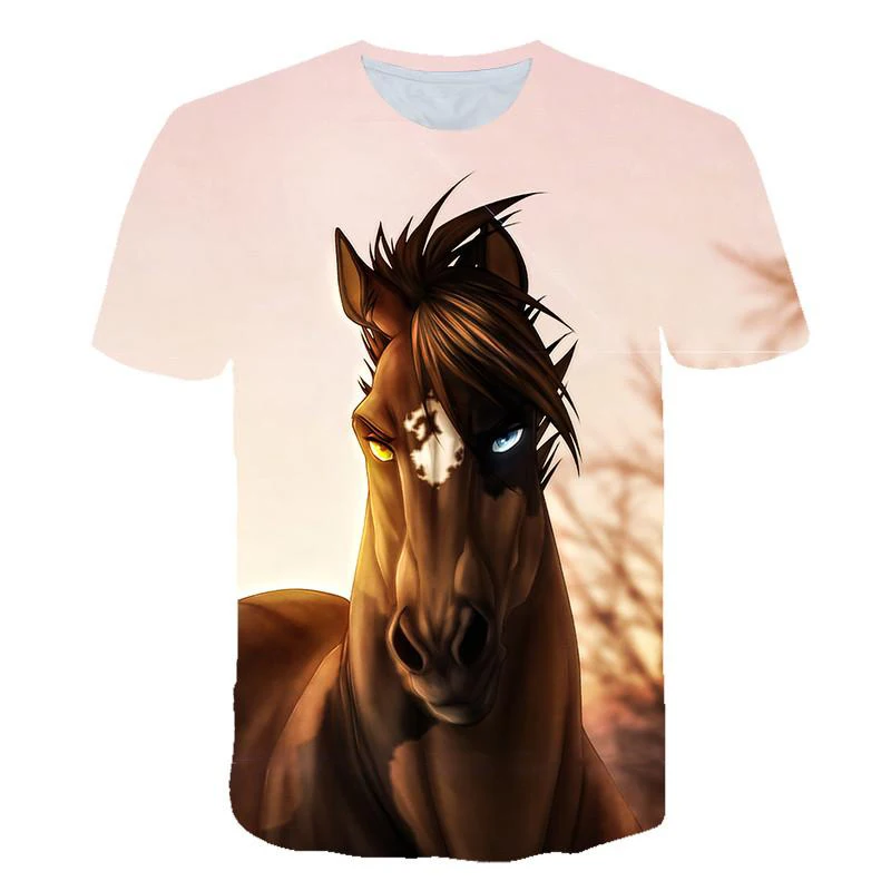 Mens Horse Pattern Short Sleeve T Shirt Oversized Tee