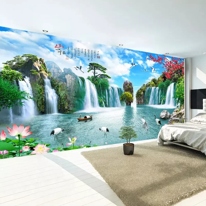 Custom 3d Photo Wallpaper para Sala de Estar Estilo Chinês Montanha Paisagem de Água Grandes Murais Cachoeira tv Parede Fundo