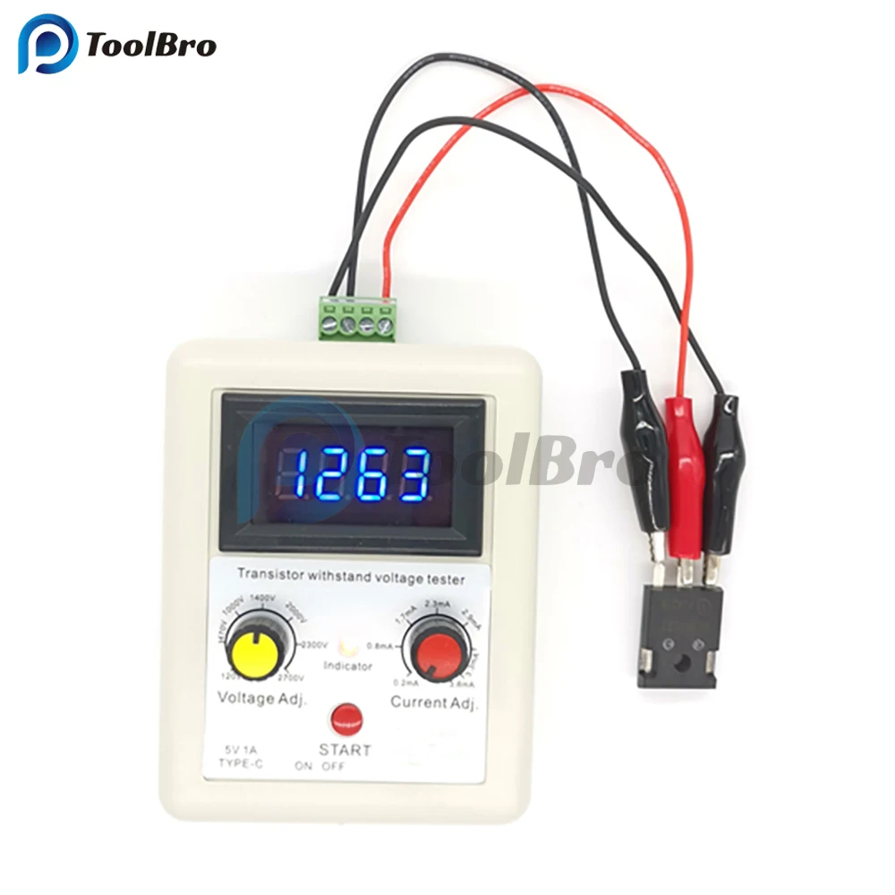 Transistor Tester Type-C Digital Transistor Withstand Voltage Tester DC 120-2700V 0.2-3.8mA MOSFET Triode IGBT Diode Rectifier Capacitor Meter