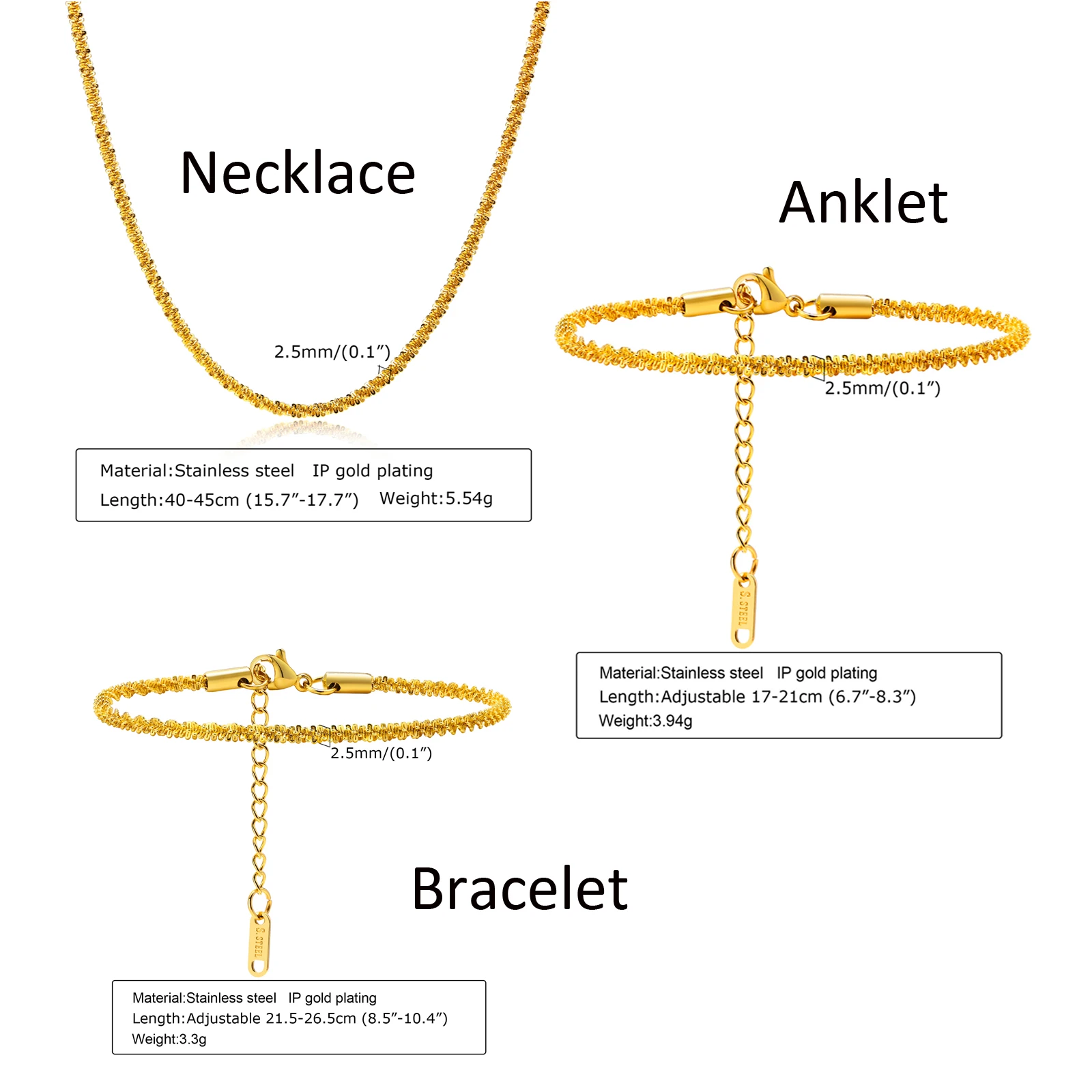 Sparkling Gold Color Anklet Bracelet on Leg for Women, Stainless