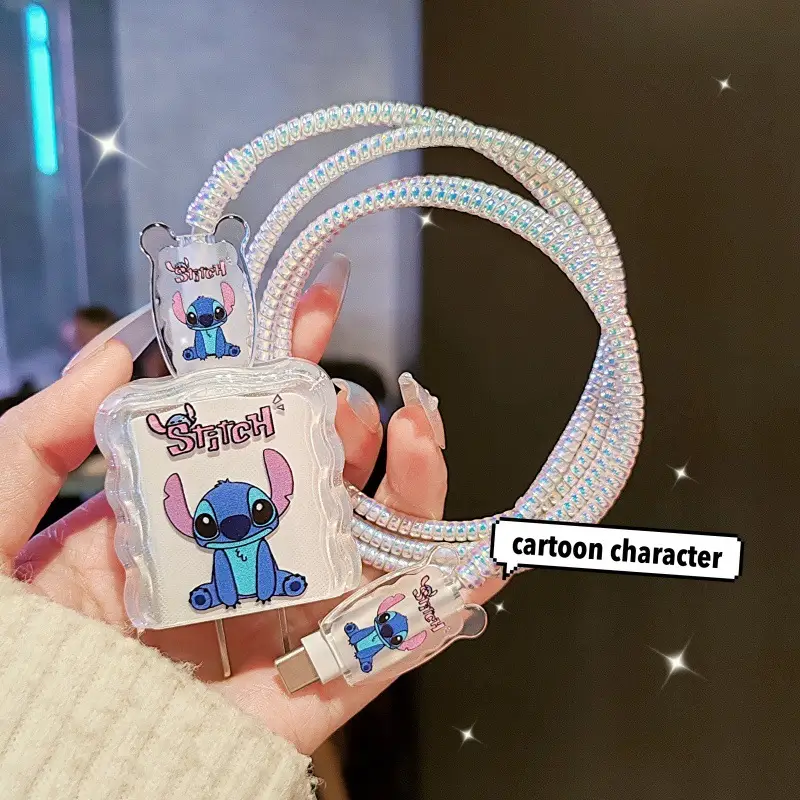 18W/20W Charger Protective Case Cartoon Stitch Cable Protector for iPhone 16 15 Charging Cable Data Charger Rope Cable Winder - Image 13