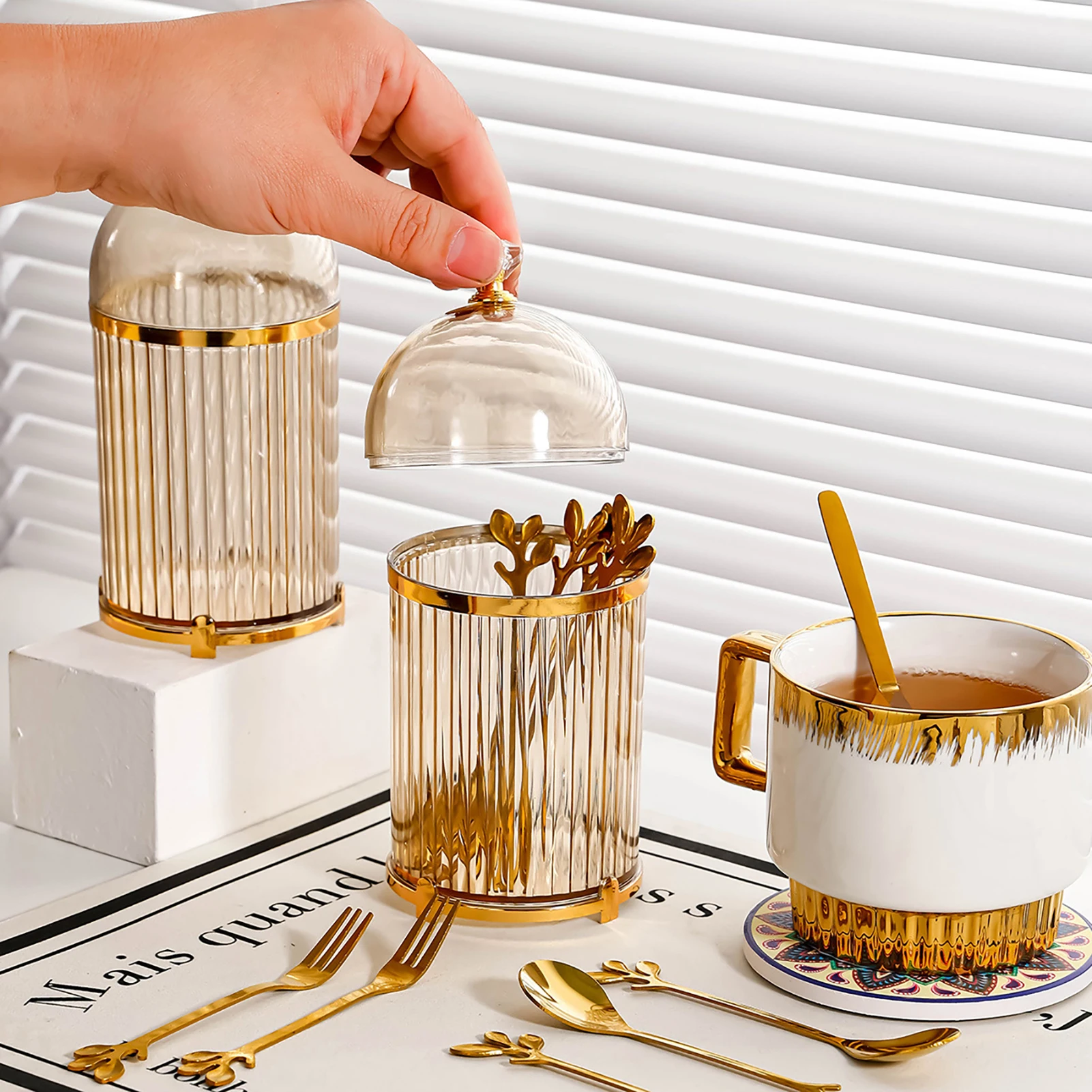 Coffee Spoon Dessert Fork Holder Household Utensil Flatware Organizer Food Storage Canister for Centerpiece
