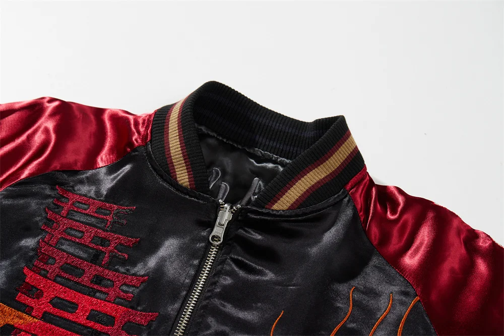 Hip hop jacket back view with full embroidery artwork