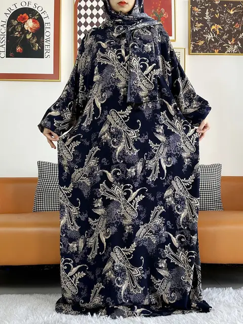 110671-e5d6ee.jpg 2025 coton musulman dame Abayas Ramadan vêtement de prière dubaï turquie moyen-orient Femme Robe ample Robe africaine Turban Joint