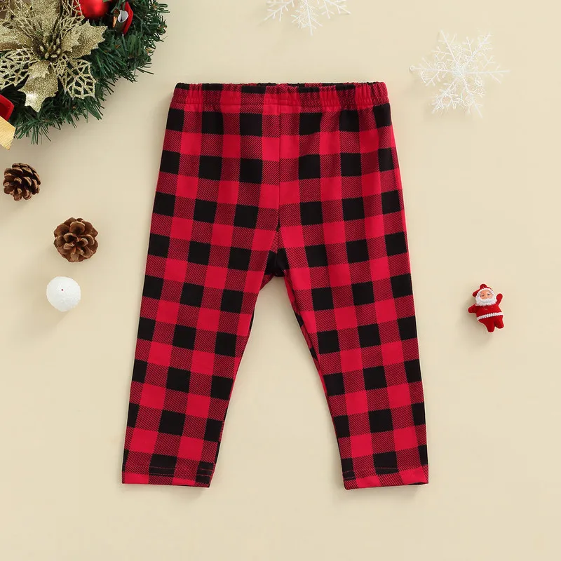 RUEWEY 0 to 24 Months Christmas Baby Girl Boy Pants Plaid Print Straight / Wide-Leg Ruffle Loose Trousers Baby Clothing