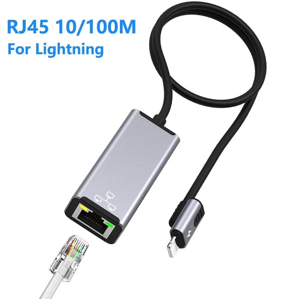 para Iphone Relâmpago 14 13 12 11 Ipad Ipod Ethernet Adaptador de Rede Lan com Adaptador de Carga Porta 20w Rj45