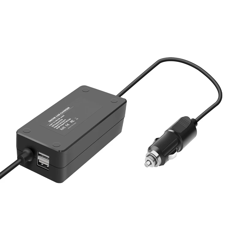 Télécommande DJI Phantom 4 connectée au chargeur de voiture 3-en-1, avec voyants lumineux