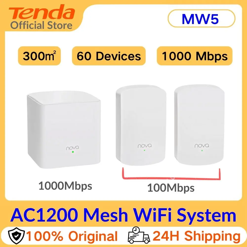 Tenda Nova Router Mesh WiFi MW5 Up to 3500 sq.ft. Whole Home Gigabit Mesh  Router 2.4&5Ghz Wireless Repeater Internet Networking