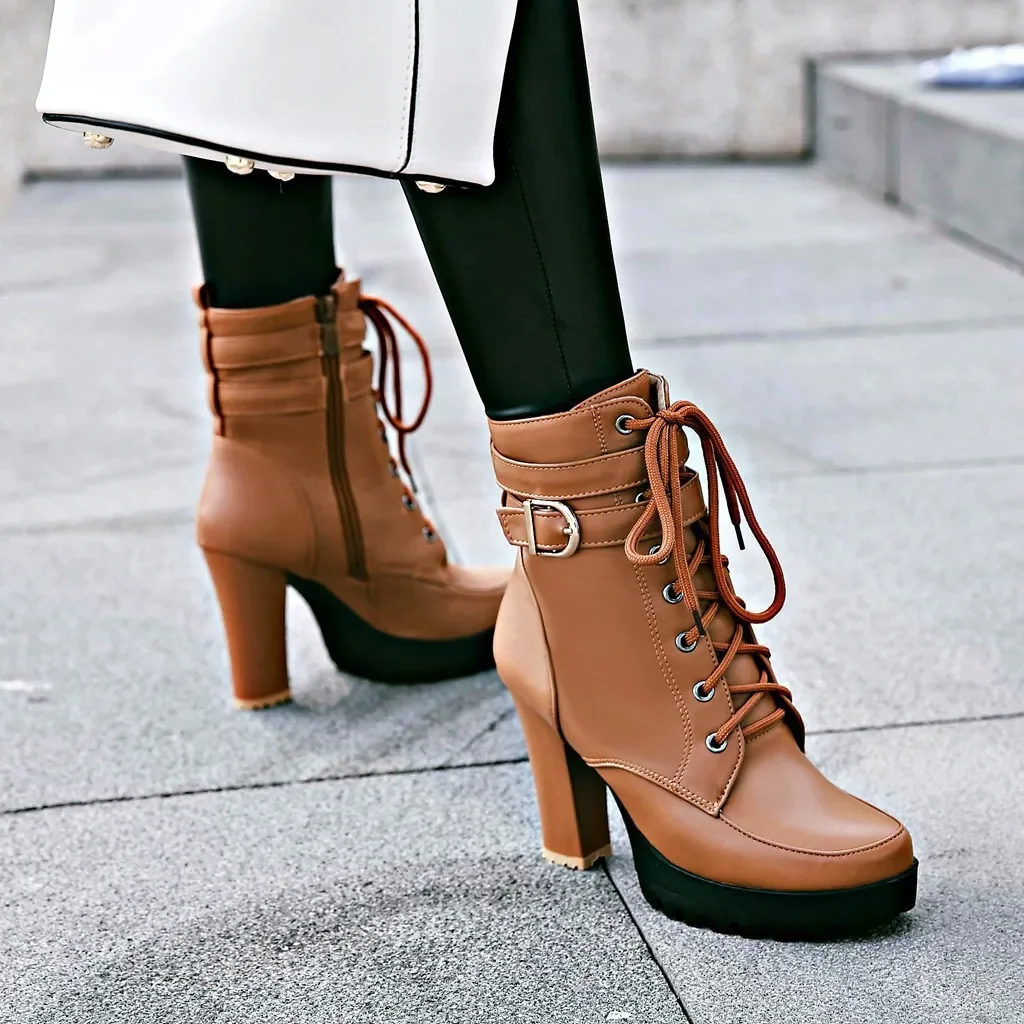 Herrnalise Large Size Women's Boots With Thick Heel British High Lace-Up  Knight Boots clearance under $10 ! - Walmart.com