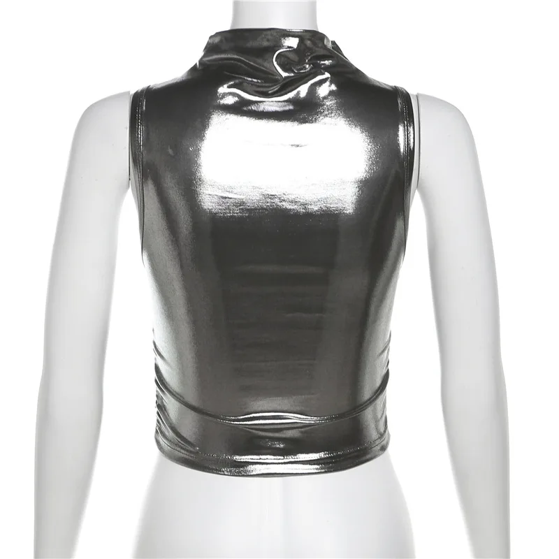 Top corto de seda brillante para mujer, ropa atrevida, accesorios Y2k, corsé de cuello redondo, ropa para mujer, sin mangas, conjuntos sexis para club rave, camisola de verano