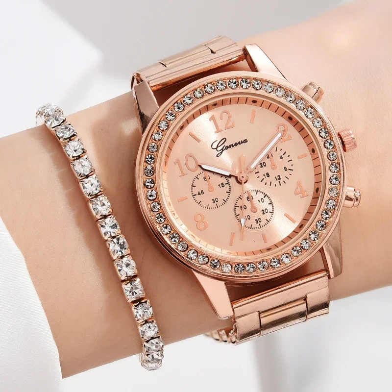 Montre Unisexe Neuve En Or Rose Plaqué Avec Strass - Style Brillant Et Fashion