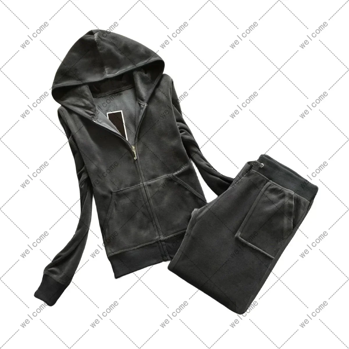 Y2K Velvet Tracksuit Two Piece Women's Tracksuit Hoodies Set With Pocket and Diamond Velour Tracksuit 4