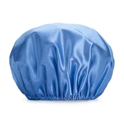 Deluxe 2024 Double - Layer Waterproof Shower Cap - Solid Color Reusable EVA (Dark blue)