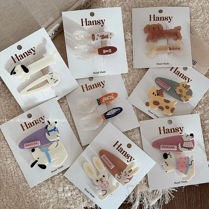 2pcs/Set New Hair Clip Animal Cute Dog Puppy Bone Rabbit Hairpin Geometric Barrettes Side Pin Korean Kids Hair Accessories Women 2pcs girls s alphabet headbands tiara princess with plastic animal hair band butterfly bow hoop accessories boho headwear girl