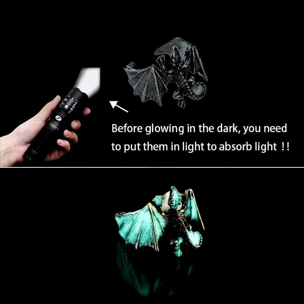 Adjustable Gothic Punk Noctilucent Dragon Rings Vintage Luminous Glow In the Dark Pterosaur Ring for Men Women Halloween Party finger ring adjustable rings animal ring