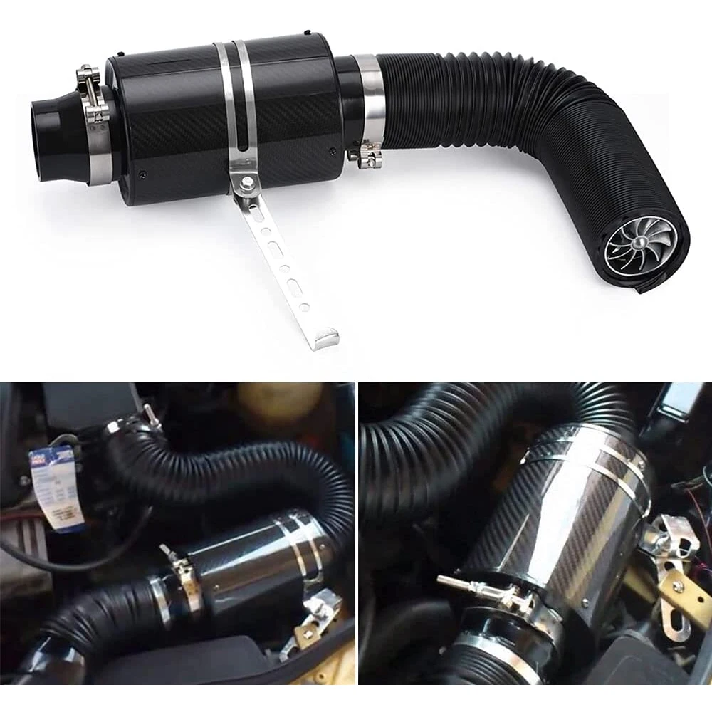 Car Filter 1 Set Universal Car 3 inch Carbon Fibre Cold Air Filter Feed Enclosed Intake Induction Pipe Hose Kit
