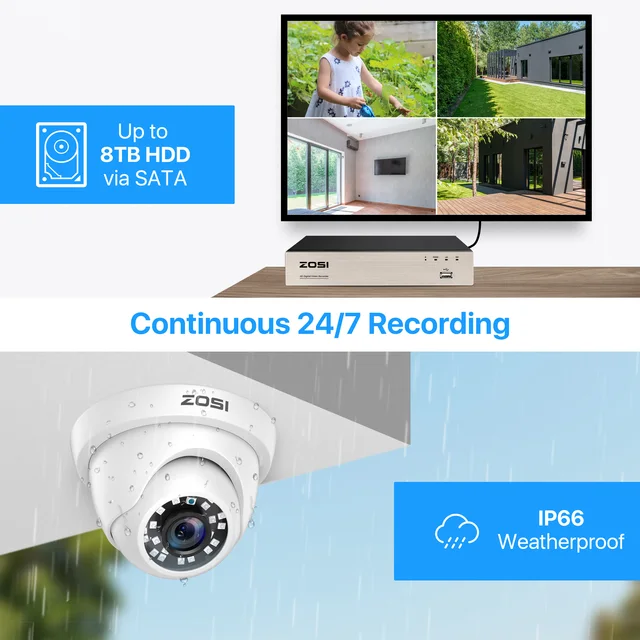 zosi 1080p h 265 security camera system 8ch 5mp dvr kit ir night vision motion detection