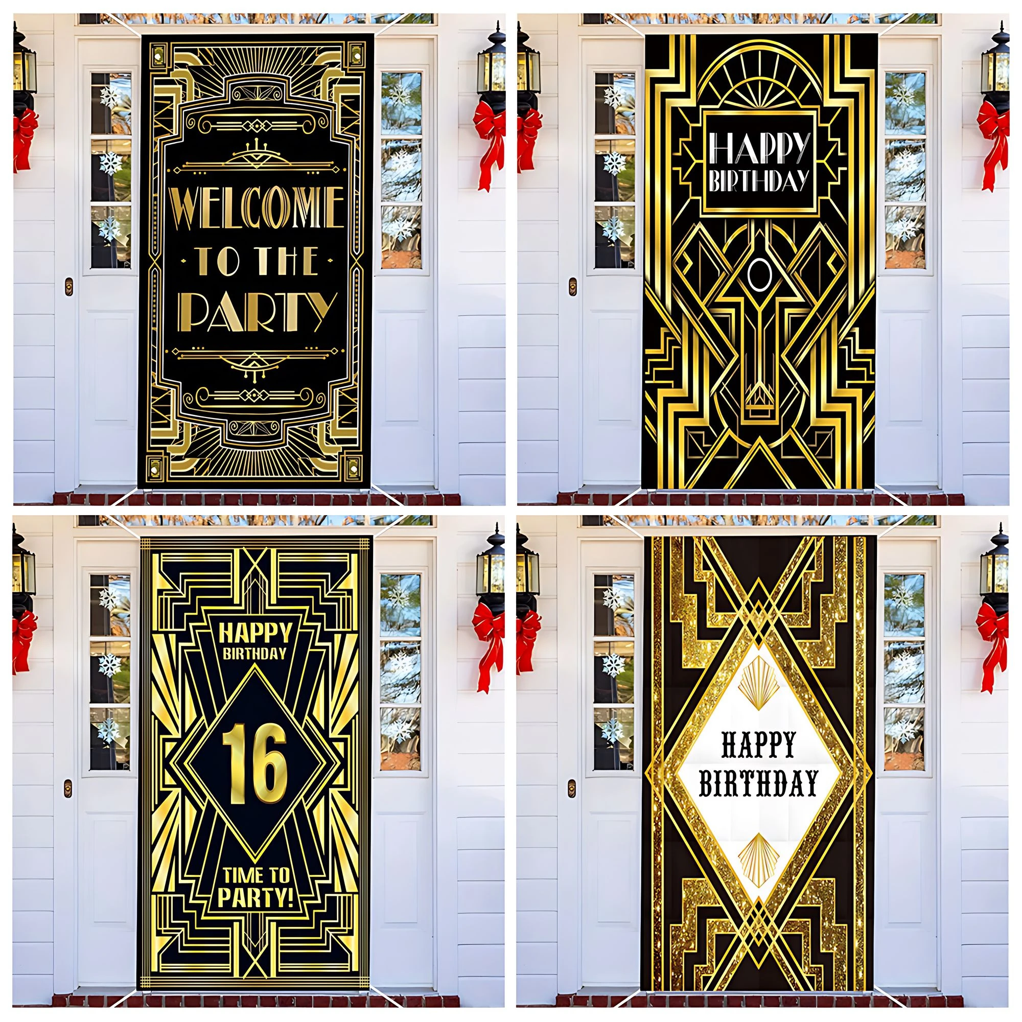 Gatsby Whiskey Bar Party Hintergrund 1920er Jahre The Great Gatsby Geburtstag Hochzeit Neugeborene Party Schwarz und Gold Linien Dekor Türvorhang