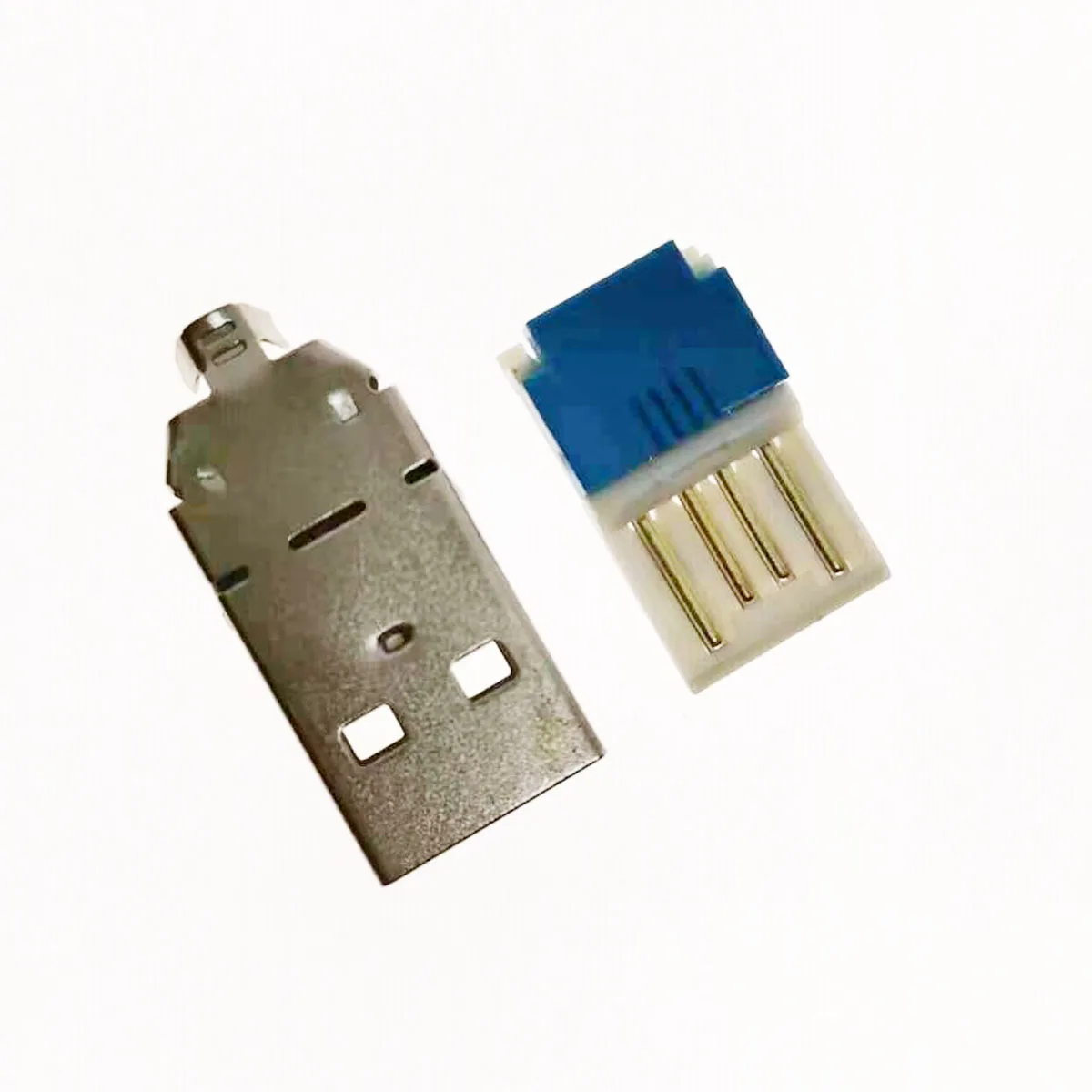 10set 2 in 1 USB A Male Plug With Metal Housing Shell 2.0 USB Connector Punctured Solderless Press Wire Type